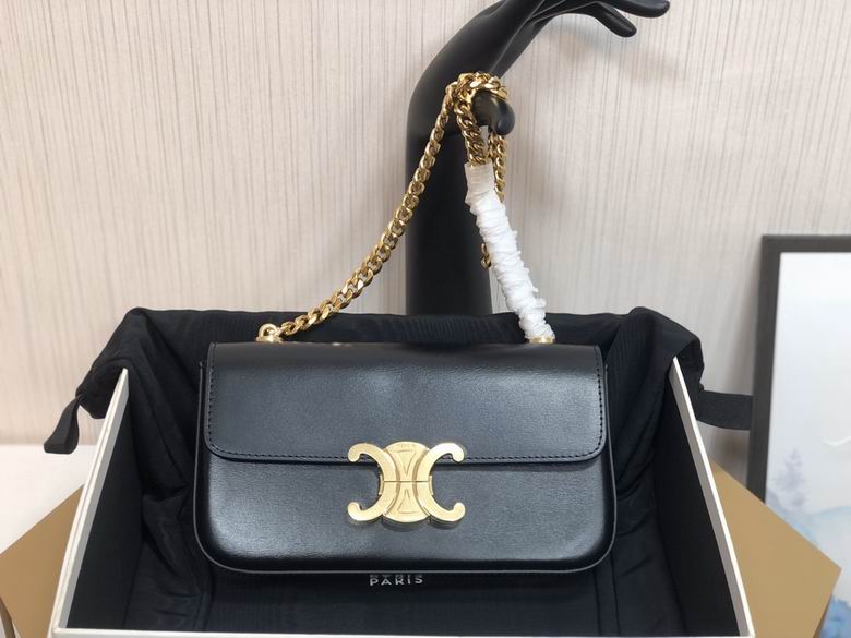 Celine Triomphe Chain Shoulder Bag in Black Smooth Leather with Gold Hardware