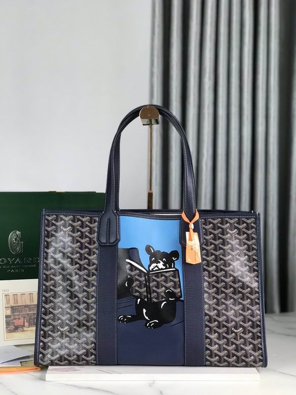 Goyard Villette MM Tote Bag in Navy Goyardine Canvas with Dog Print
