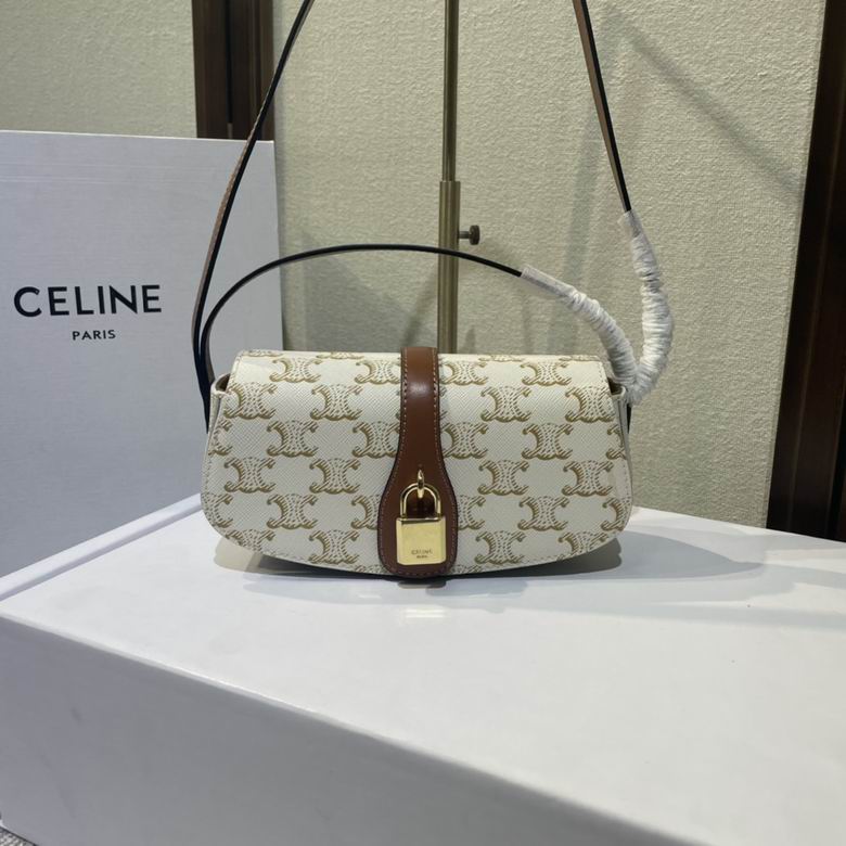 Celine Tabou Mini Shoulder Bag in Triomphe Canvas with Tan Calfskin