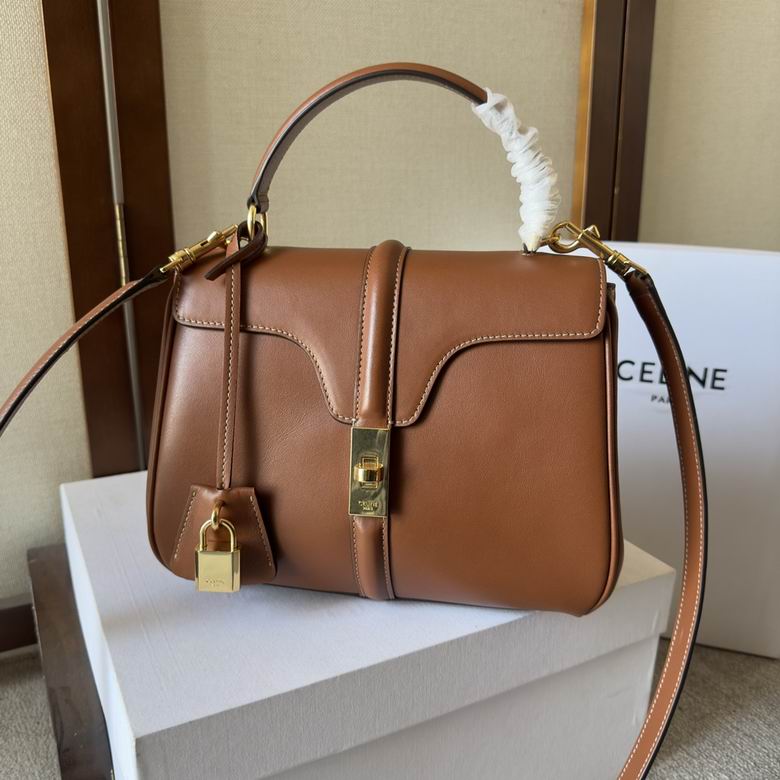 Celine Soft 16 Small Top-Handle Bag in Tan Smooth Calfskin Leather