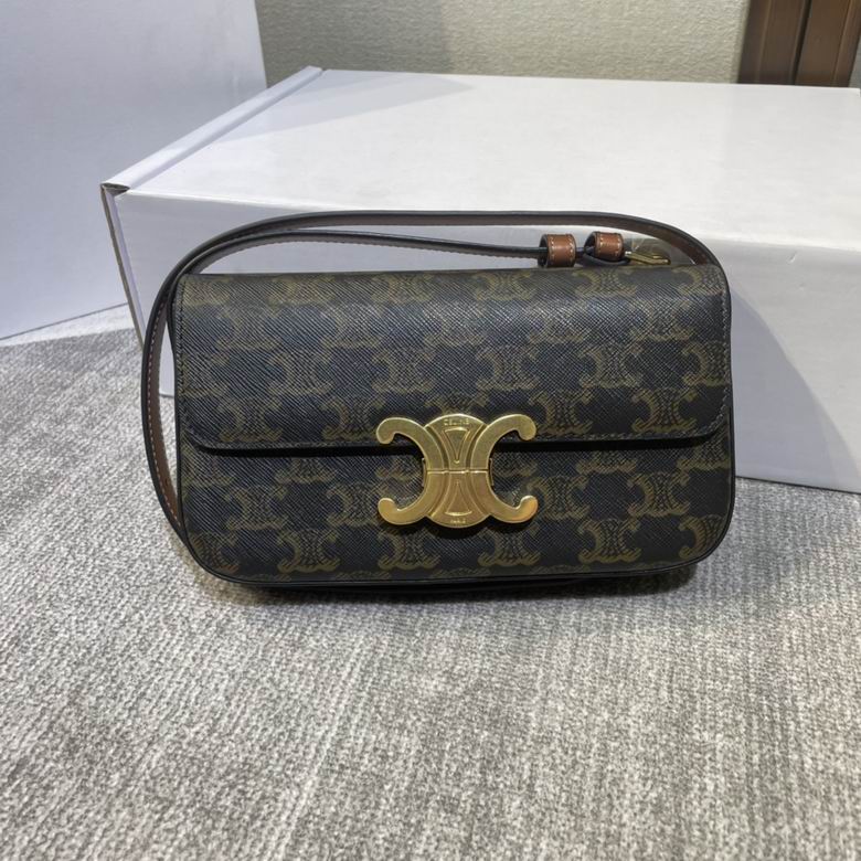 Celine Triomphe Mini Shoulder Bag in Triomphe Canvas with Gold Clasp