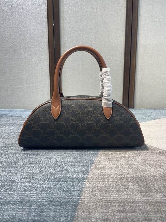 Celine Triomphe Canvas East-West Top-Handle Bag in Tan with Brown Calfskin