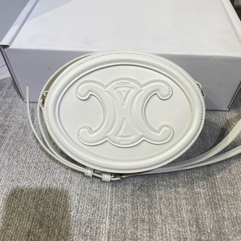 Celine Cuir Triomphe Oval Crossbody Bag in White Smooth Leather
