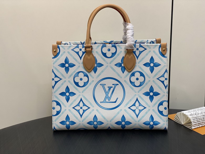 Louis Vuitton Onthego MM Tote in Blue and White Monogram Flower Canvas