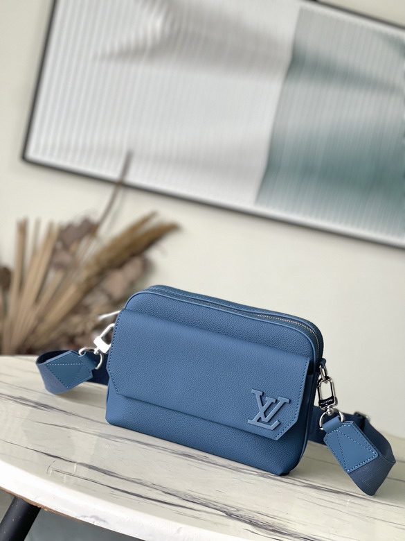 Louis Vuitton Takeoff Messenger Crossbody Bag in Blue Grained Leather