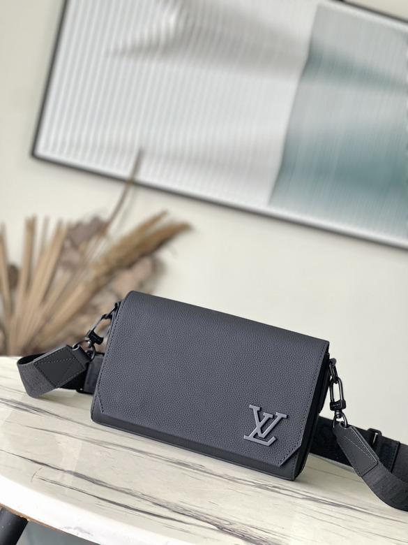 Louis Vuitton Takeoff Messenger Crossbody Bag in Black Grained Leather