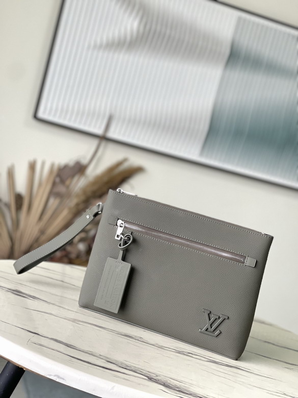 Louis Vuitton Takeoff Zip Pouch with Wrist Strap in Gray Grained Leather