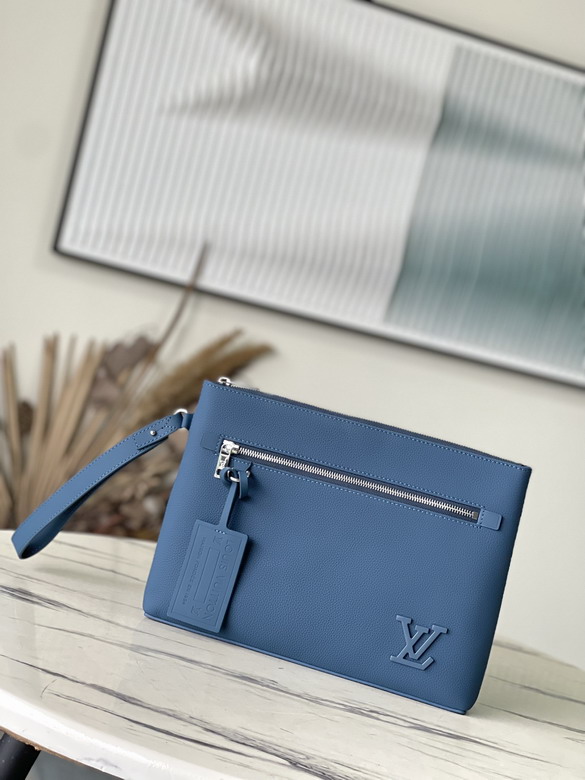 Louis Vuitton Takeoff Zip Pouch in Blue Aerogram Leather with Wrist Strap