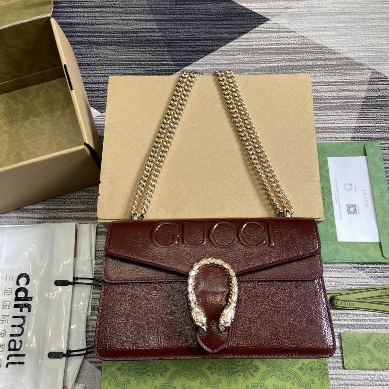 Gucci Dionysus Small Shoulder Bag in Burgundy Crinkled Leather with Chain