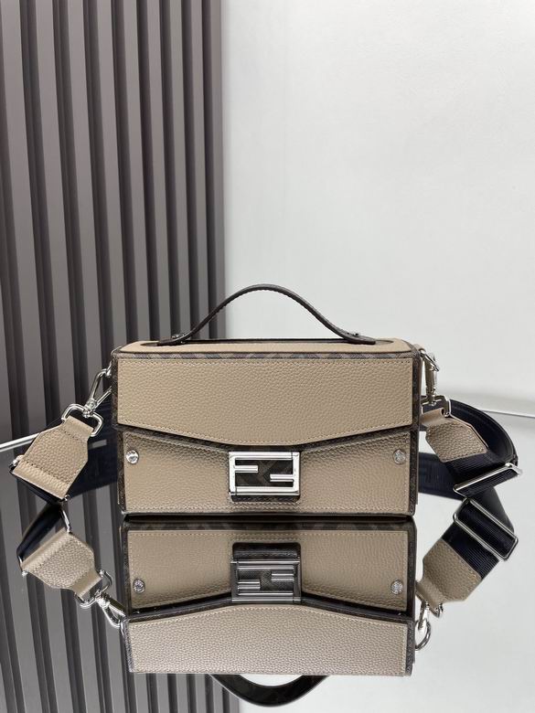 Fendi Structured Top-Handle Crossbody Box Bag in Taupe Grained Leather