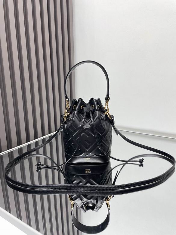 Fendi Mon Tresor Mini Bucket Bag in Black Embossed FF Leather