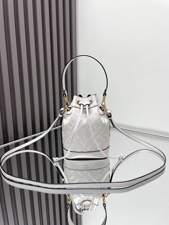 Fendi Mon Tresor Mini Bucket Bag in White FF-Embossed Leather