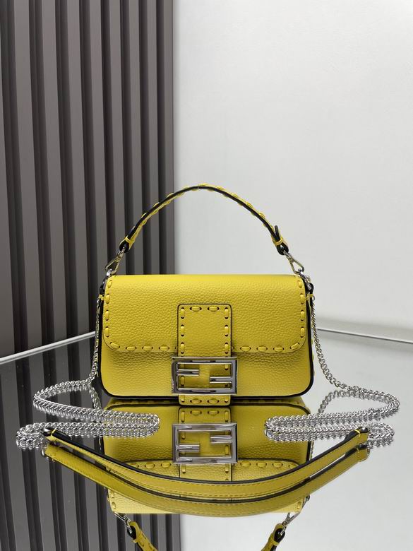 Fendi Baguette Mini Shoulder Bag in Yellow Selleria Leather with Chain