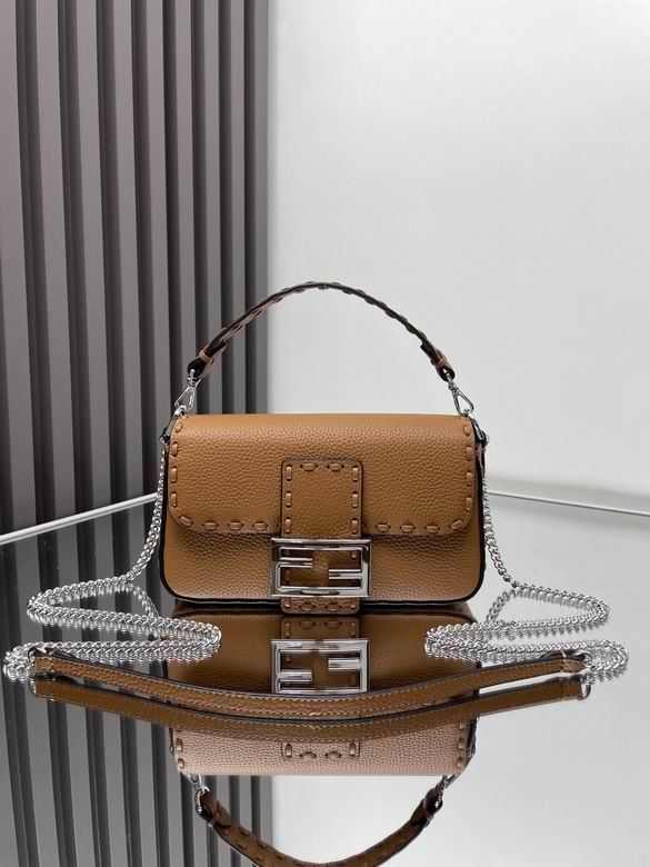Fendi Baguette Shoulder Bag in Tan Grained Leather with Selleria Stitching