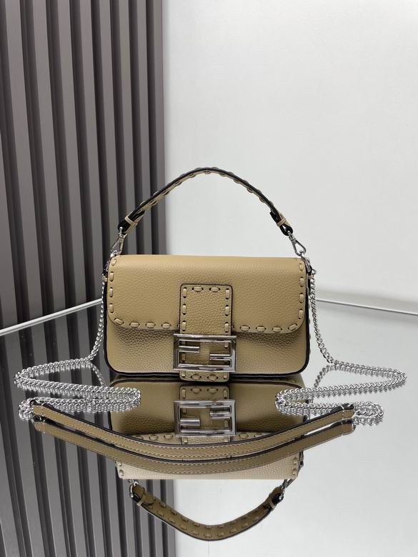 Fendi Baguette Mini Shoulder Bag in Beige Grained Leather with Selleria Stitching
