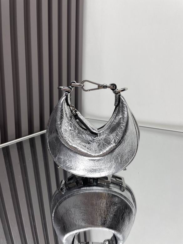 Fendi Fendigraphy Mini Hobo Bag in Silver Crinkled Metallic Leather