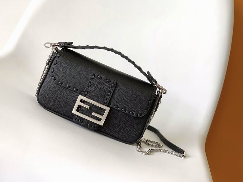 Fendi Baguette Mini Shoulder Bag in Black Leather with Silver FF Clasp