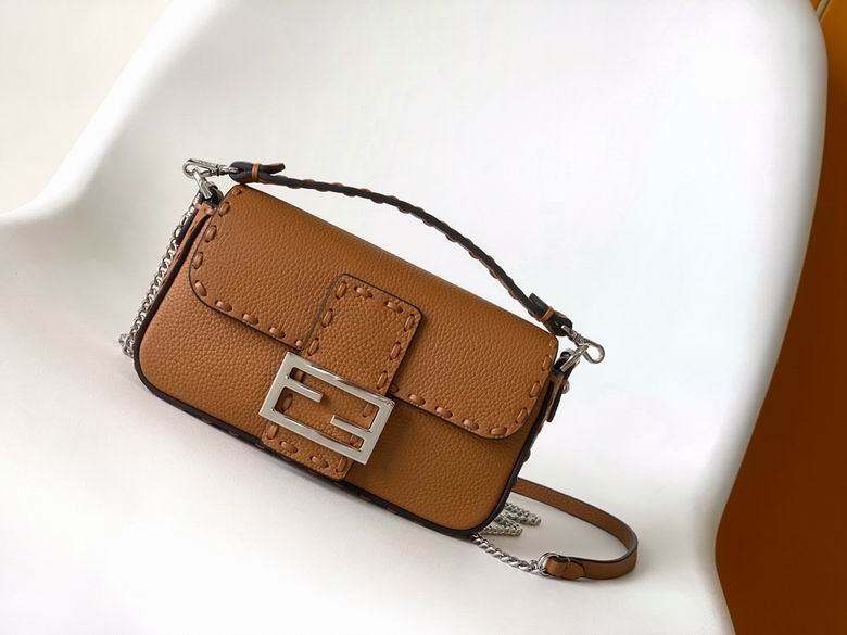 Fendi Baguette Shoulder Bag with Braided Handle in Tan Grained Leather