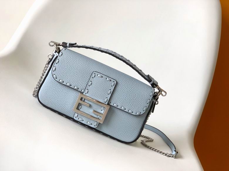 Fendi Baguette Mini Selleria Shoulder Bag in Light Blue Grained Leather
