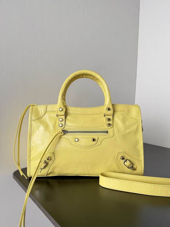 Balenciaga Le Cagole Top-Handle Bag in Pale Yellow Crinkled Leather