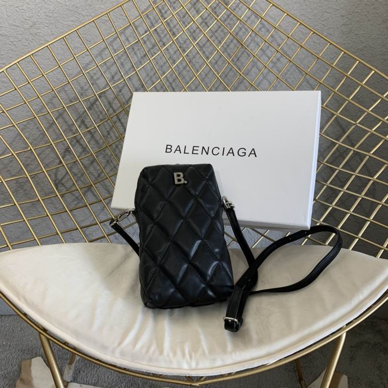 Balenciaga B. Quilted Phone Holder Crossbody Bag in Black Leather
