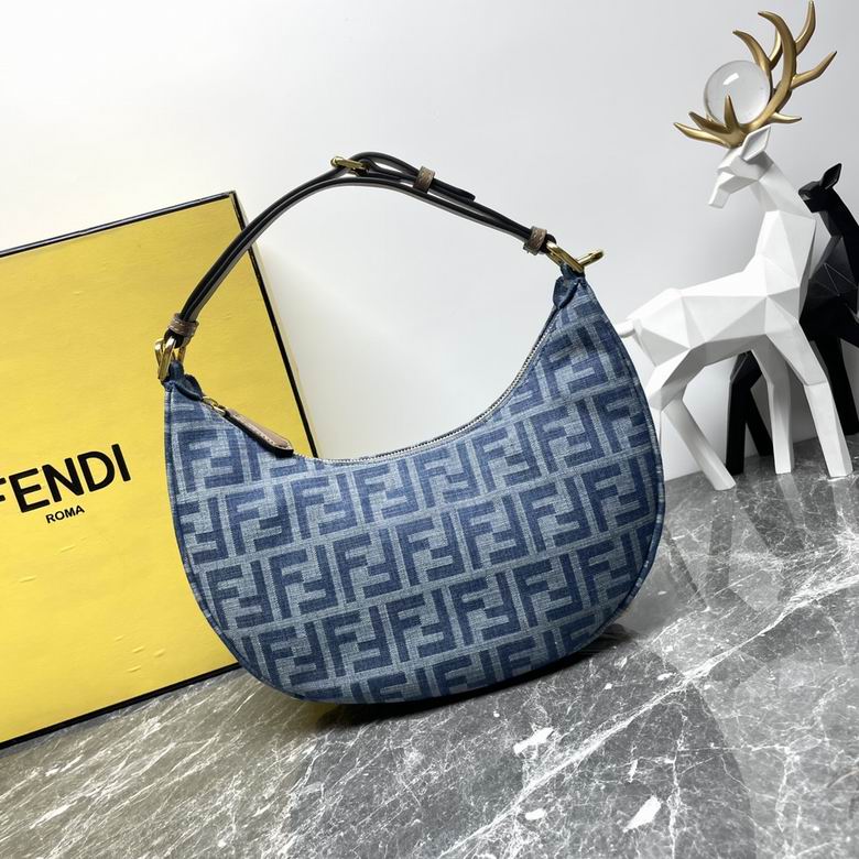 Fendi Fendigraphy Small Hobo Shoulder Bag in Blue FF Denim