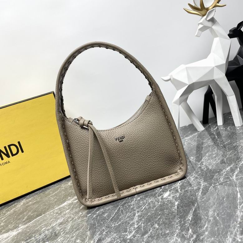 Fendi Fendigraphy Small Hobo Shoulder Bag in Taupe Grained Leather