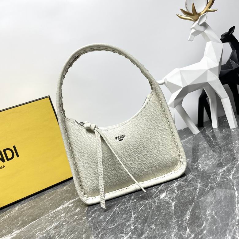 Fendi Fendigraphy Small Hobo Shoulder Bag in Off-White Grained Leather