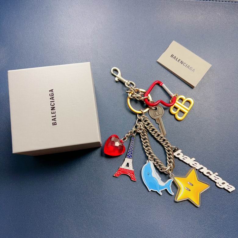 Balenciaga Multi-Charm Keychain with BB Logo, Eiffel Tower, Heart and Star