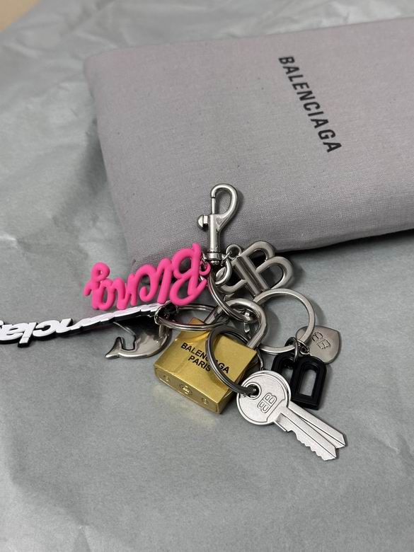 Balenciaga Multi-Charm Key Ring with Padlock, Key and BB Pendants