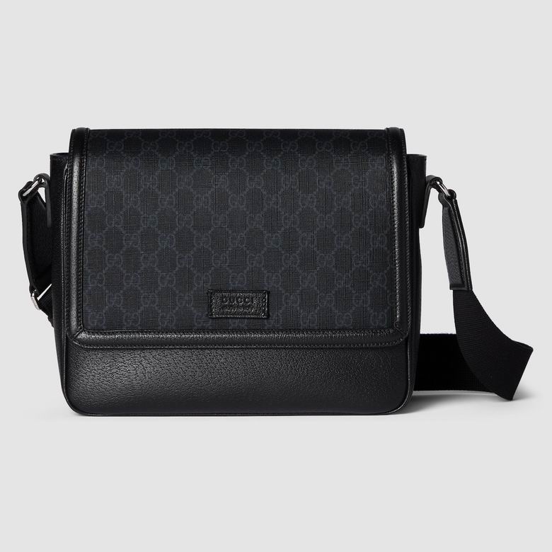 Gucci GG Messenger Bag in Black GG Supreme Canvas with Leather Trim