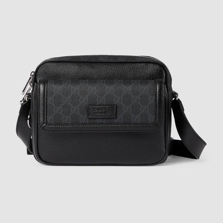 Gucci GG Supreme Crossbody Messenger Bag in Black Canvas and Leather