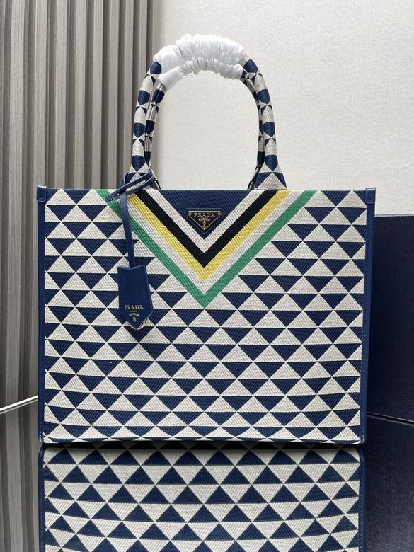 Prada Symbole Large Tote Bag in Navy and White Triangle Jacquard Fabric
