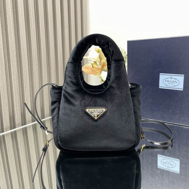 Prada Mini Top-Handle Bag in Black Padded Velvet with Triangle Logo