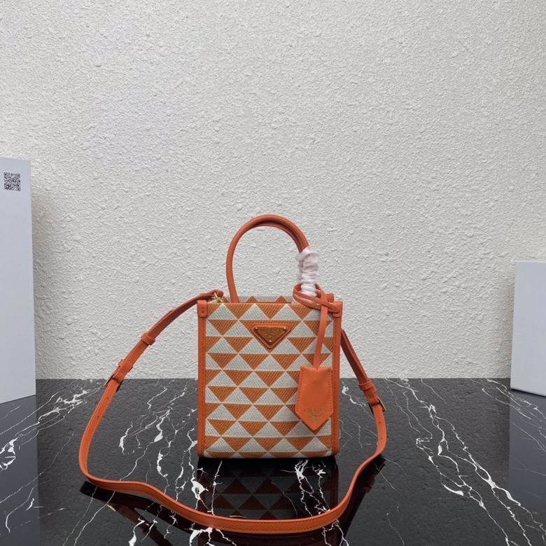 Prada Symbole Small Tote Bag in Orange and White Triangle Jacquard