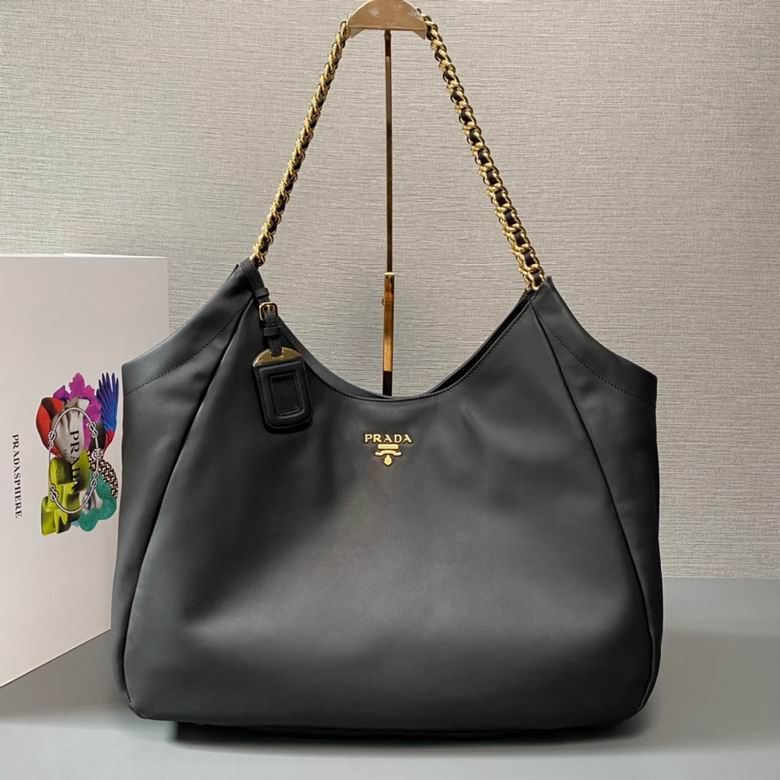 Prada 1BA638 Chain-Strap Shoulder Bag in Black Leather with Gold Hardware