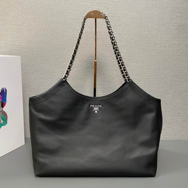 Prada 1BA638 Chain-Strap Shoulder Tote Bag in Black Leather