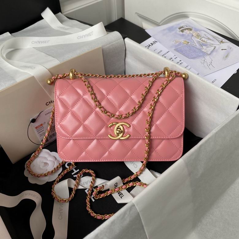 Chanel AS2649 Quilted Flap Chain Shoulder Bag in Pink with Gold CC Clasp