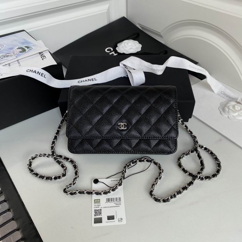 Chanel Classic Wallet on Chain WOC Crossbody Bag in Black Grained Leather