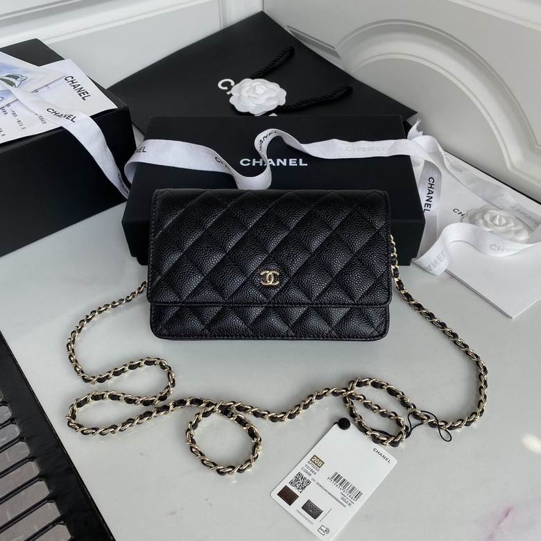 Chanel Classic Wallet on Chain Quilted Crossbody Bag in Black with Gold Hardware
