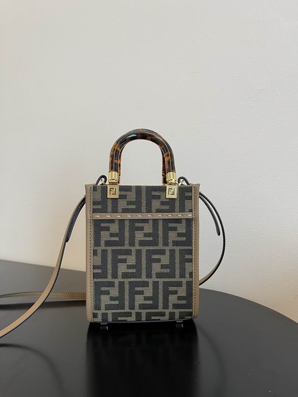 Fendi Sunshine Shopper Mini Tote in Brown FF Jacquard with Tortoiseshell Handles