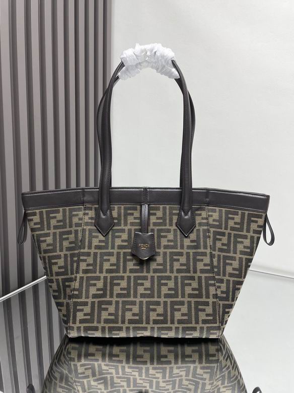 Fendi Origami Tote Bag in Brown FF Jacquard Fabric with Leather Handles