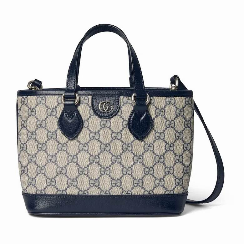 Gucci Ophidia Mini Tote Bag in Beige and Blue GG Supreme Canvas