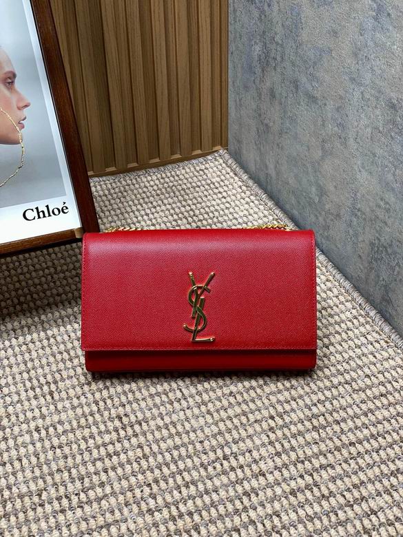 Saint Laurent Kate Medium Chain Shoulder Bag in Red Grained Leather