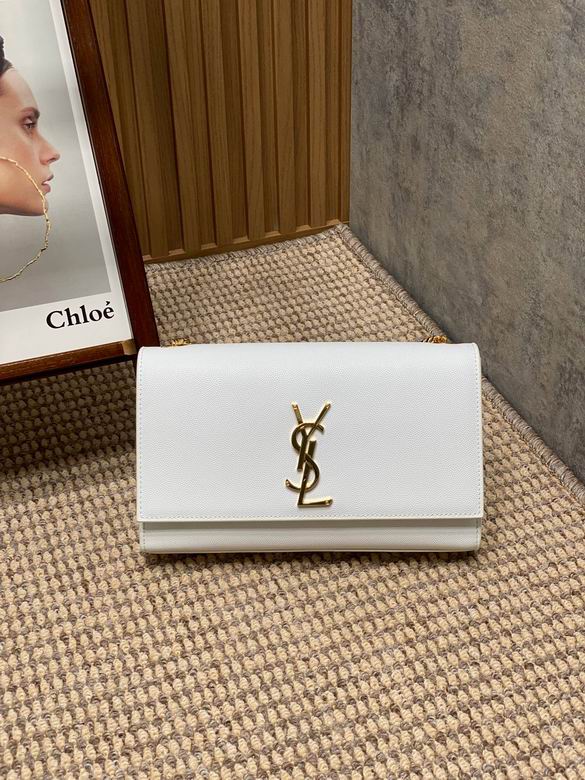 Saint Laurent Kate Medium Chain Shoulder Bag in White Grained Leather