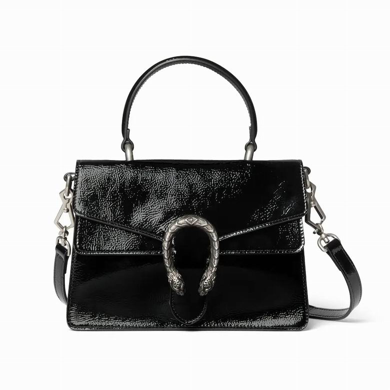 Gucci Dionysus Small Top-Handle Bag in Black Crinkled Patent Leather