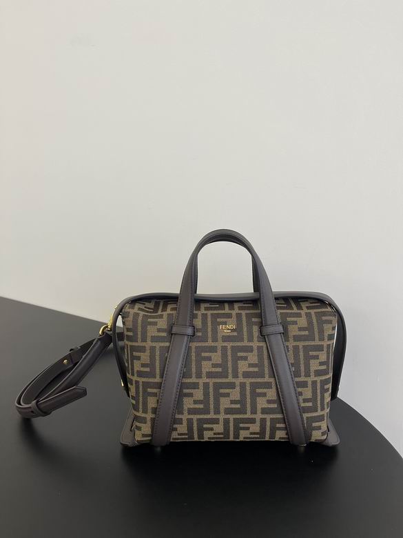 Fendi By The Way Mini Boston Bag in Brown FF Jacquard Fabric
