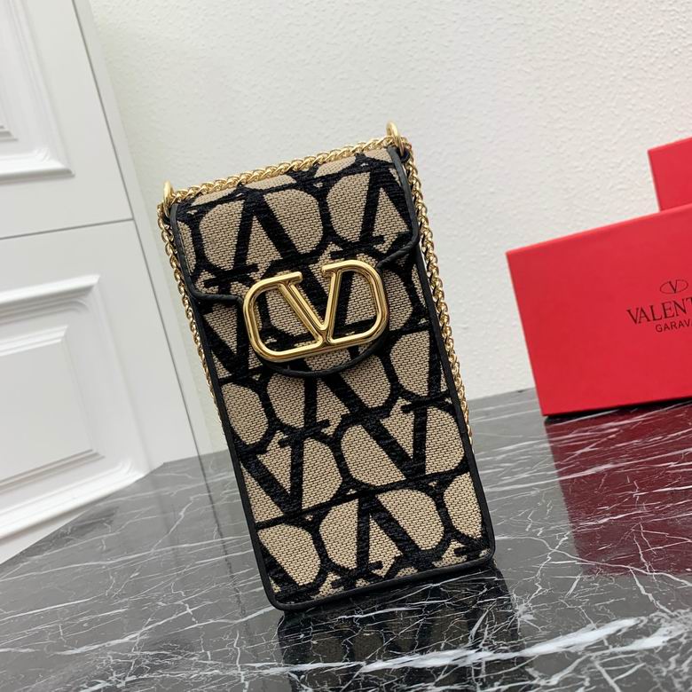 Valentino Garavani Locò Phone Crossbody Bag in Beige Black Toile Iconographe