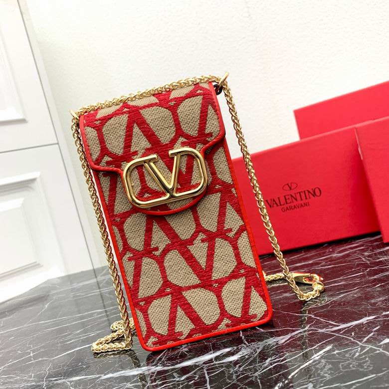 Valentino Garavani Locò Toile Iconographe Phone Bag with Chain in Red Beige