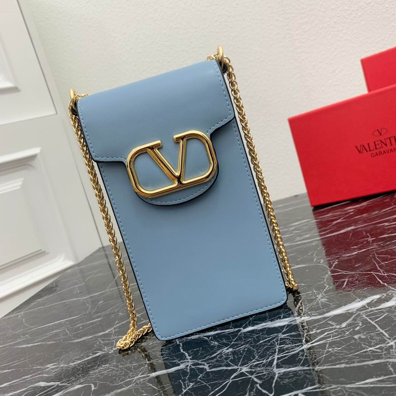 Valentino Garavani VLogo Phone Crossbody Bag in Light Blue Leather